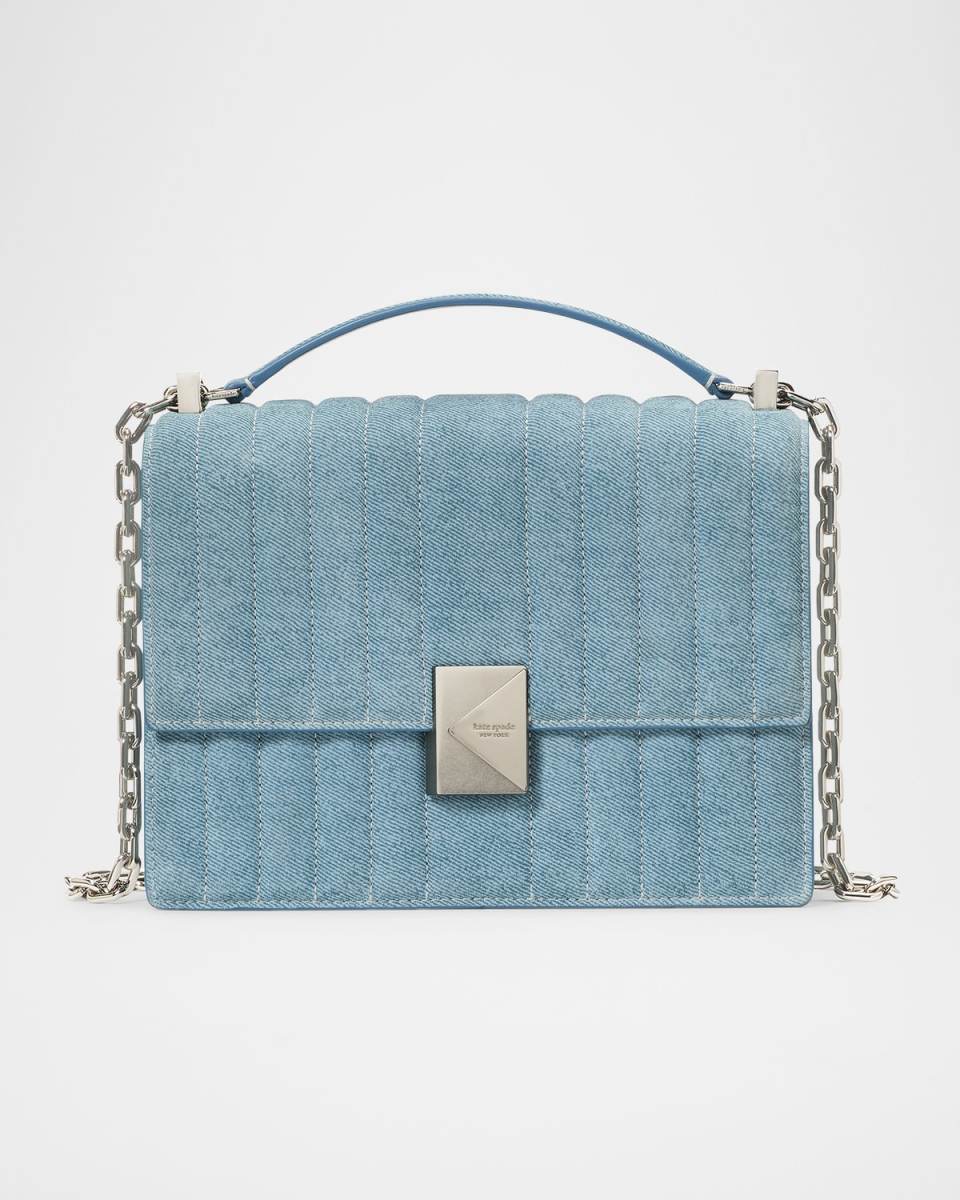 deco quilted denim suede shoulder bag